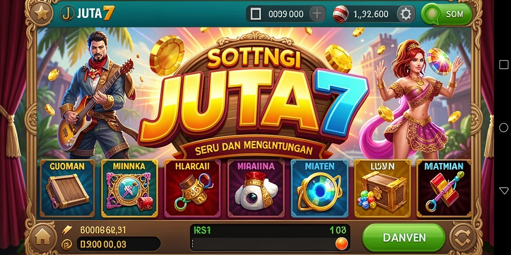 Screenshot gameplay JUTA7 menampilkan mesin Slot berwarna-warni yang menarik.
