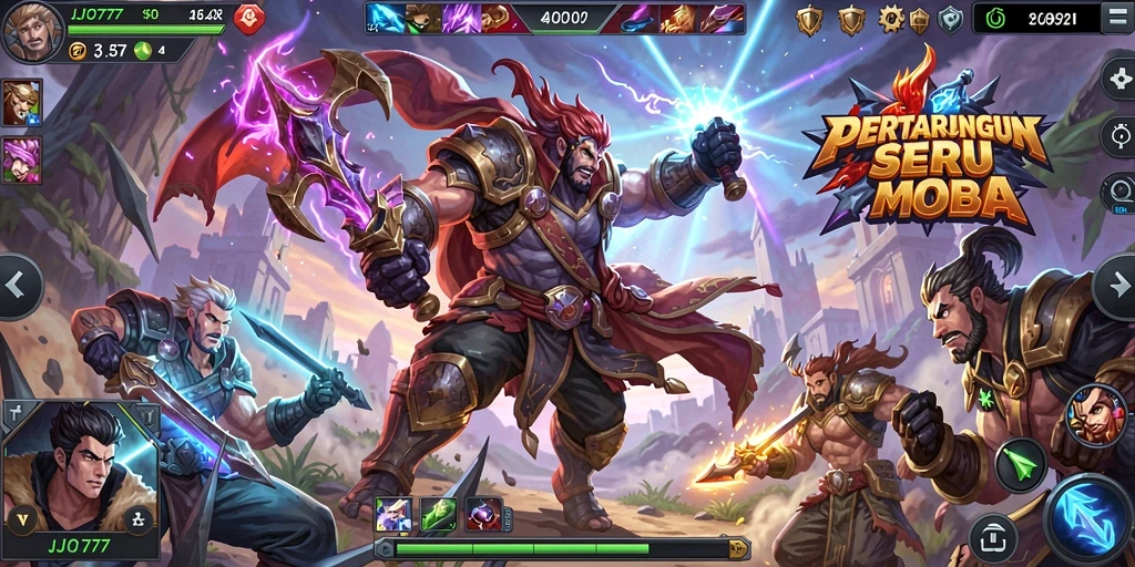 Tampilan seru pertarungan di LJO777 dengan aksi MOBA yang menegangkan.
