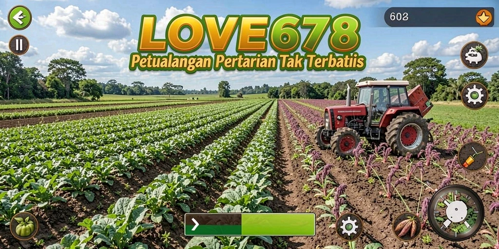 Tampilan gameplay LOVE678 yang menarik dengan kebun yang hidup.