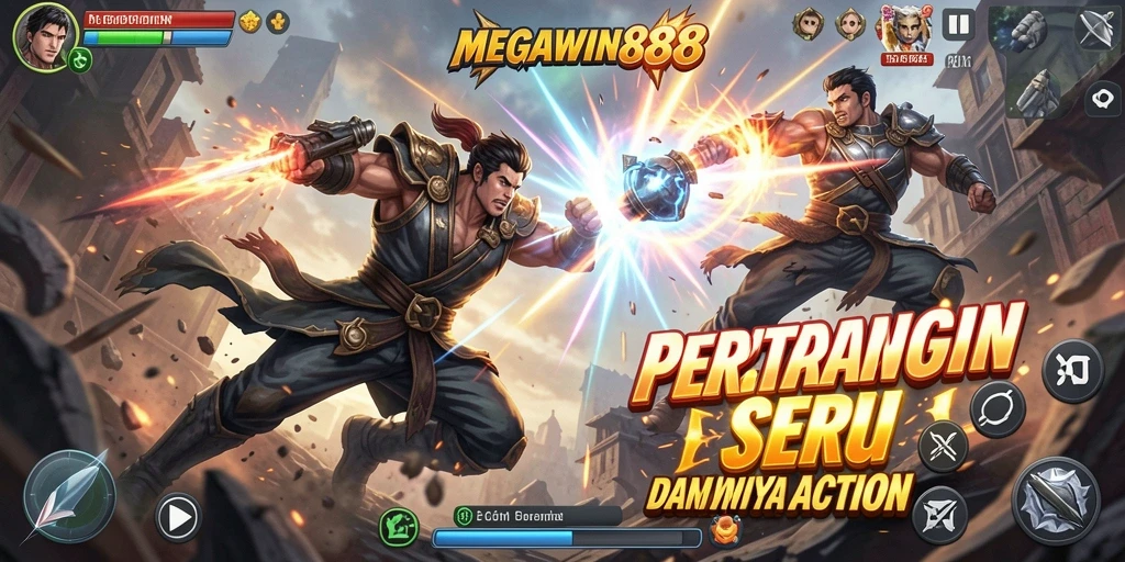 Tampilan aksi seru di MEGAWIN888 saat bertarung melawan musuh.