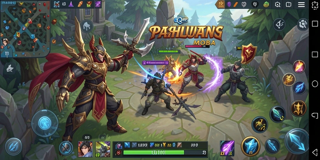 Gameplay seru di arena MOBA QQRP dengan karakter unik.